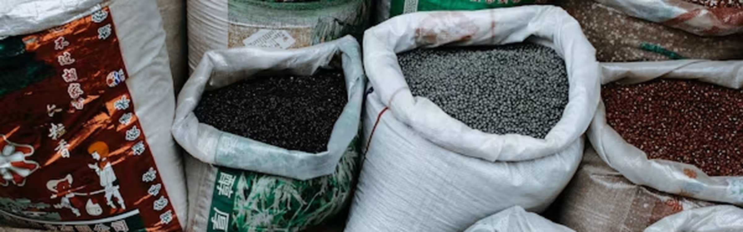Sacks of grain, beans and farm produce at a market